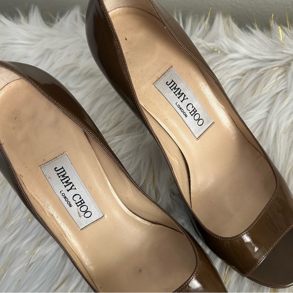 Jimmy Choo Evelyn Brown Peep Toe Heels - Picture 3 of 11